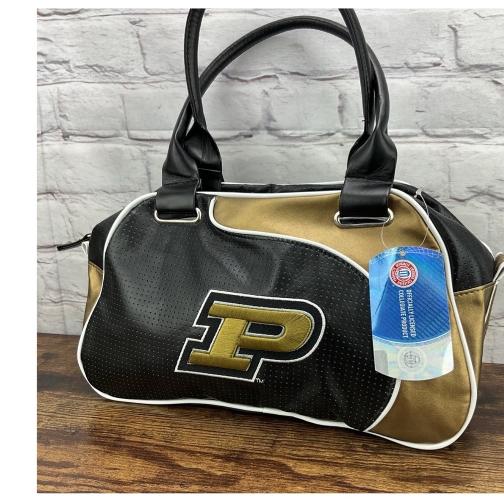 Purdue Boilermakers NCAA Perfect Bowler Satchel Bag Black &‎ Gold Purse